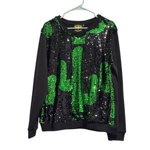 NWOT Any Old Iron Reverse Sequin Cactus Women’s Crewneck Sweatshirt XL